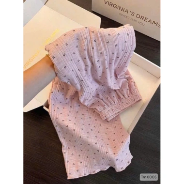 Bộ ngủ hoa nhí tone hồng dài tay mùa thu đông xinh xắn giá chỉ 269k