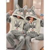 Bộ ngủ lông cừu 2 mặt mượt mà thêu thỏ Rabbit, mũ tai thỏ cute, lông gấu form rộng dài tay - SUBA, chỉ 78.000₫