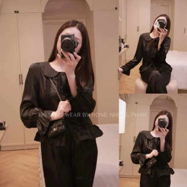 Bộ ngủ lụa cổ sen form vừa, mix ren cao cấp mềm mại, set sang trọng mặc nhà, dạo chơi Giá 470k