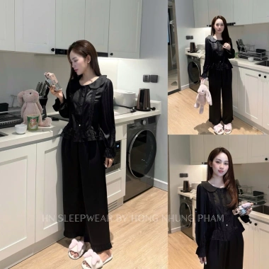 Bộ ngủ lụa cổ sen form vừa, mix ren cao cấp mềm mại, set sang trọng mặc nhà, dạo chơi Giá 470k