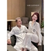 Bộ Ngủ Lụa Đôi Nam Nữ Vân Chìm Túi Ngực Chrome Sang Chảnh Loại 1 Xíu Sleepwear 7