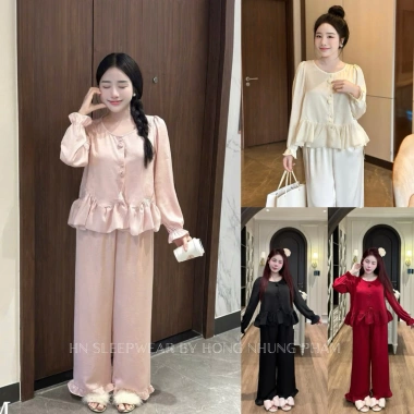 Bộ ngủ lụa LyLy cúc hoa hồng mềm mại, set dài tay thoải mái cho mặc nhà, dạo chơi, du lịch Giá chỉ 522.000₫