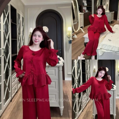 Bộ ngủ lụa LyLy cúc hoa hồng mềm mại, set dài tay thoải mái cho mặc nhà, dạo chơi, du lịch Giá chỉ 522.000₫