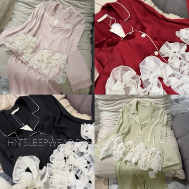 Bộ ngủ lụa LyLy gấu bèo to mềm mại, set dài tay sang trọng cho nhà, đi chơi, du lịch 605.000₫