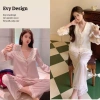 Bộ ngủ lụa nữ dài tay BN31 - Đồ mặc nhà xinh xắn, ren nữ tính, giảm còn 179k