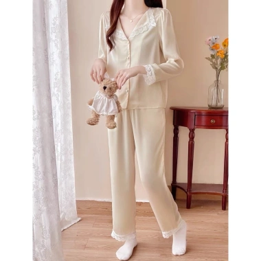 Bộ ngủ lụa nữ dài tay BN31 - Đồ mặc nhà xinh xắn, ren nữ tính, giảm còn 179k 5