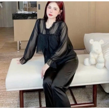 Bộ Ngủ Lụa Tơ Bèo Siêu Xinh Áo Dài + Quần Dài - Giá Gốc 277k, Giảm còn 220k
