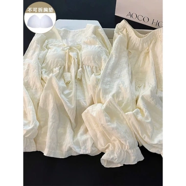 Bộ ngủ nữ babydoll cotton đũi mũt cách điệu, pijama dễ thương phong cách Hàn Quốc 081 - Giá ưu đãi 159k