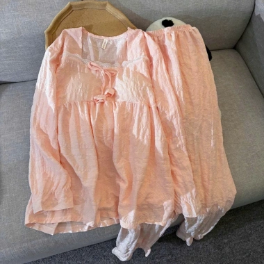 Bộ ngủ nữ babydoll cotton đũi mũt cách điệu, pijama dễ thương phong cách Hàn Quốc 081 - Giá ưu đãi 159k