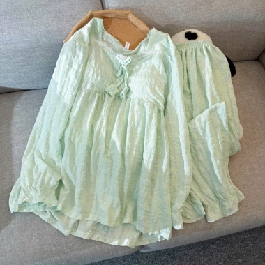 Bộ ngủ nữ babydoll cotton đũi mũt cách điệu, pijama dễ thương phong cách Hàn Quốc 081 - Giá ưu đãi 159k