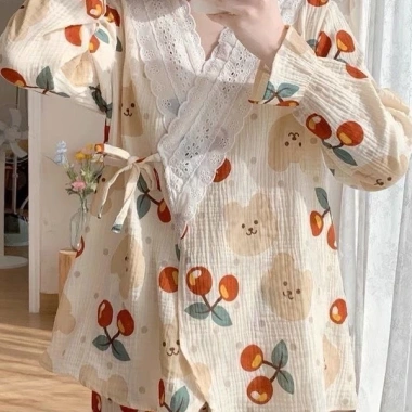 Bộ Ngủ Nữ BD9 Đồ Ngủ Dài Tay Cherry Dễ Thương - Set Đồ Mặc Nhà Giá 215k 2