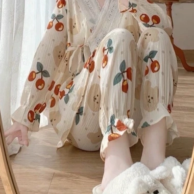 Bộ Ngủ Nữ BD9 Đồ Ngủ Dài Tay Cherry Dễ Thương - Set Đồ Mặc Nhà Giá 215k 5