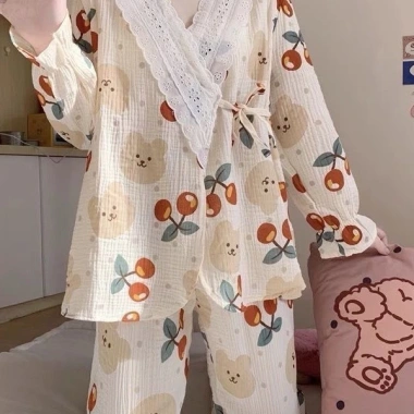 Bộ Ngủ Nữ BD9 Đồ Ngủ Dài Tay Cherry Dễ Thương - Set Đồ Mặc Nhà Giá 215k 6