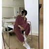 Bộ ngủ nữ cotton tổ ong, set mặc nhà thu đông len dáng rộng bo gấu thể thao B03 6