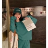 Bộ ngủ nữ cotton tổ ong, set mặc nhà thu đông len dáng rộng bo gấu thể thao B03 7