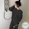 Bộ ngủ nữ cotton tổ ong, set mặc nhà thu đông len dáng rộng bo gấu thể thao B03 10