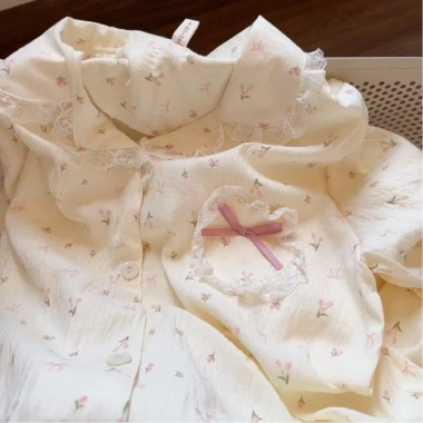 Bộ ngủ nữ dài tay họa tiết hoa ren - Pijama thu đông 207, chỉ 130.000₫