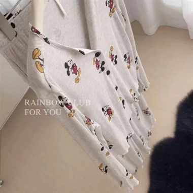 Bộ ngủ nữ dài tay thun tăm họa Mickey pijama hoạt hình dễ mặc thu đông - 145.000đ 5