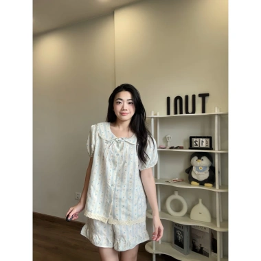Bộ Ngủ Nữ Tiểu Thư Cổ Sen Vải Đũi Vân In Hoạ Tiết Mùa Hè – Quần & Áo Ngủ 2 món, chỉ 109.999₫ 2