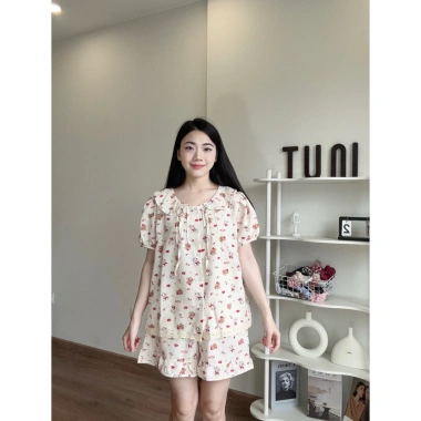 Bộ Ngủ Nữ Tiểu Thư Cổ Sen Vải Đũi Vân In Hoạ Tiết Mùa Hè – Quần & Áo Ngủ 2 món, chỉ 109.999₫ 4