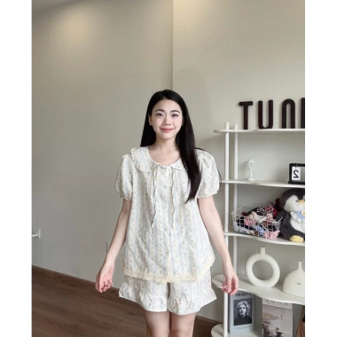 Bộ Ngủ Nữ Tiểu Thư Cổ Sen Vải Đũi Vân In Hoạ Tiết Mùa Hè – Quần & Áo Ngủ 2 món, chỉ 109.999₫ 6