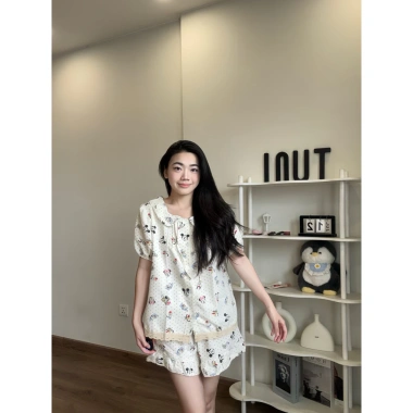 Bộ Ngủ Nữ Tiểu Thư Cổ Sen Vải Đũi Vân In Hoạ Tiết Mùa Hè – Quần & Áo Ngủ 2 món, chỉ 109.999₫ 7