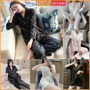 Bộ ngủ pijama nữ gấm ô vuông trắng-đen sang trọng 2 size giá rẻ 135k