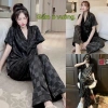 Bộ ngủ pijama nữ gấm ô vuông trắng-đen sang trọng 2 size giá rẻ 135k 4