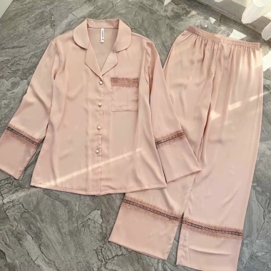 Bộ ngủ pijama nữ tay dài lụa Quảng Châu mềm mịn cao cấp, sang chảnh, thanh lịch, giá 280.000 VND 6