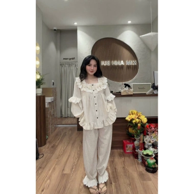 Bộ ngủ pijama thu đông vân mây cổ vuông ren bèo ống tiểu thư Ngọc Ánh - Giảm còn 290.000₫ 4