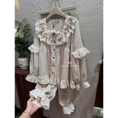 Bộ ngủ pijama thu đông vân mây cổ vuông ren bèo ống tiểu thư Ngọc Ánh - Giảm còn 290.000₫ 7