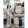 Bộ Ngủ Pyjama Dài kẻ Xốp cổ bèo viền ren siêu xinh, thoáng mát, giá ưu đãi 149k