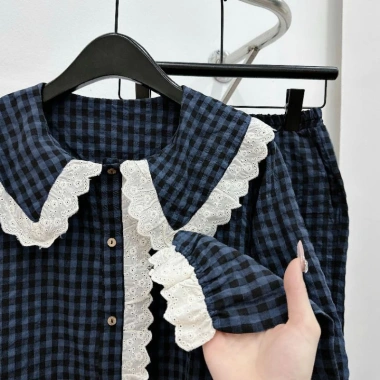 Bộ Ngủ Pyjama Dài kẻ Xốp cổ bèo viền ren siêu xinh, thoáng mát, giá ưu đãi 149k 7 Bộ Ngủ Pyjama Dài kẻ Xốp cổ bèo viền ren siêu xinh, thoáng mát, giá ưu đãi 149k 7
