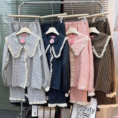 Bộ Ngủ Pyjama Dài kẻ Xốp cổ bèo viền ren siêu xinh, thoáng mát, giá ưu đãi 149k 9 Bộ Ngủ Pyjama Dài kẻ Xốp cổ bèo viền ren siêu xinh, thoáng mát, giá ưu đãi 149k 9