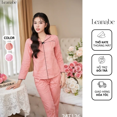 Bộ Ngủ Pyjama Kate Thô Tay Dài Quần Dài - Thoáng Mát, Thấm Hút Mồ Hôi, Giá 297.600đ