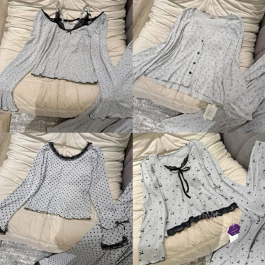 Bộ ngủ thun cotton cổ tròn ren đen mềm mại, dài tay, thoải mái, sang chảnh - Set mặc nhà, đi chơi, du lịch 415k