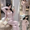 Bộ ngủ thun tăm cổ bèo 3 món mềm mịn, dài tay, thoải mái mặc nhà, dạo phố, du lịch - 480k 2