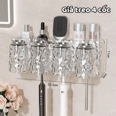 Bộ Nhả Kem Đánh Răng Trong Suốt DOMES - Kệ Treo Bàn Chải, Cốc Nhựa Dán Tường, Giá chỉ 116.000 VND