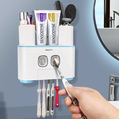 Bộ Nhả Kem Đánh Răng Tự Động Ecoco kèm 4 cốc, giá đỡ bàn chải dán tường cao cấp, tiết kiệm không gian - chỉ 290k