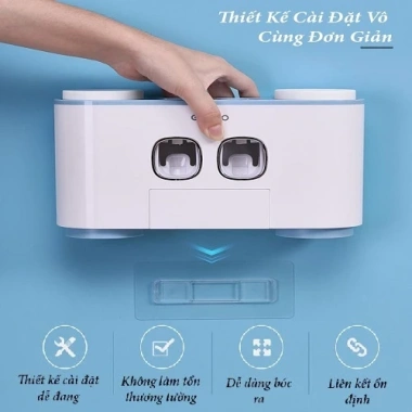 Bộ Nhả Kem Đánh Răng Tự Động Ecoco kèm 4 cốc, giá đỡ bàn chải dán tường cao cấp, tiết kiệm không gian - chỉ 290k