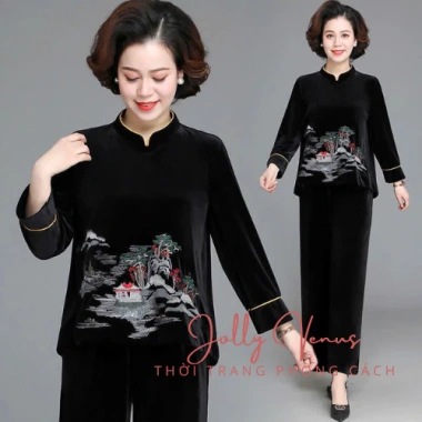 Bộ nhung dài tay SP9 phong cách mới, tặng mẹ bà, mặc xuân thu - Giá ưu đãi 160.000₫