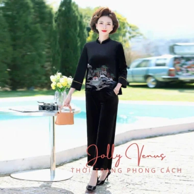Bộ nhung dài tay SP9 phong cách mới, tặng mẹ bà, mặc xuân thu - Giá ưu đãi 160.000₫