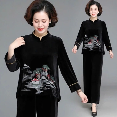 Bộ nhung dài tay SP9 phong cách mới, tặng mẹ bà, mặc xuân thu - Giá ưu đãi 160.000₫