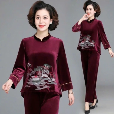 Bộ nhung dài tay SP9 phong cách mới, tặng mẹ bà, mặc xuân thu - Giá ưu đãi 160.000₫