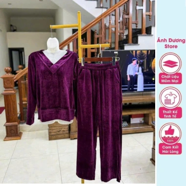 Bộ Nhung Mặc Nhà Trung Niên - Mềm Mịn, Dễ Mặc, Cạp Chun Thoải Mái, Giá 219.800đ