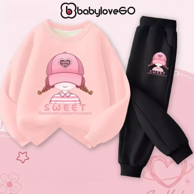 Bộ nỉ ấm áp BabyloveGO cho bé gái 1-10 tuổi, đồ bộ thu đông hai da dày dặn, giá 259k