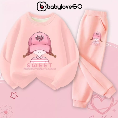 Bộ nỉ ấm áp BabyloveGO cho bé gái 1-10 tuổi, đồ bộ thu đông hai da dày dặn, giá 259k