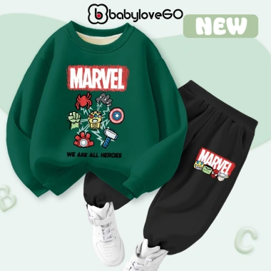 Bộ nỉ bé trai BabyloveGO thu đông dài tay, in siêu anh hùng Marvel, phù hợp 1-10 tuổi, giảm giá 259.000 VND 2