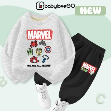 Bộ nỉ bé trai BabyloveGO thu đông dài tay, in siêu anh hùng Marvel, phù hợp 1-10 tuổi, giảm giá 259.000 VND 5