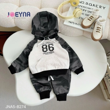 Bộ Nỉ Bông Hoodie Bé Trai Rằn Ri In Số 86 – Sành Điệu, Chất Cao Cấp, Mềm Mại 2